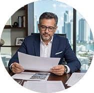 Profesional revisando documentos que representan conocimiento y análisis